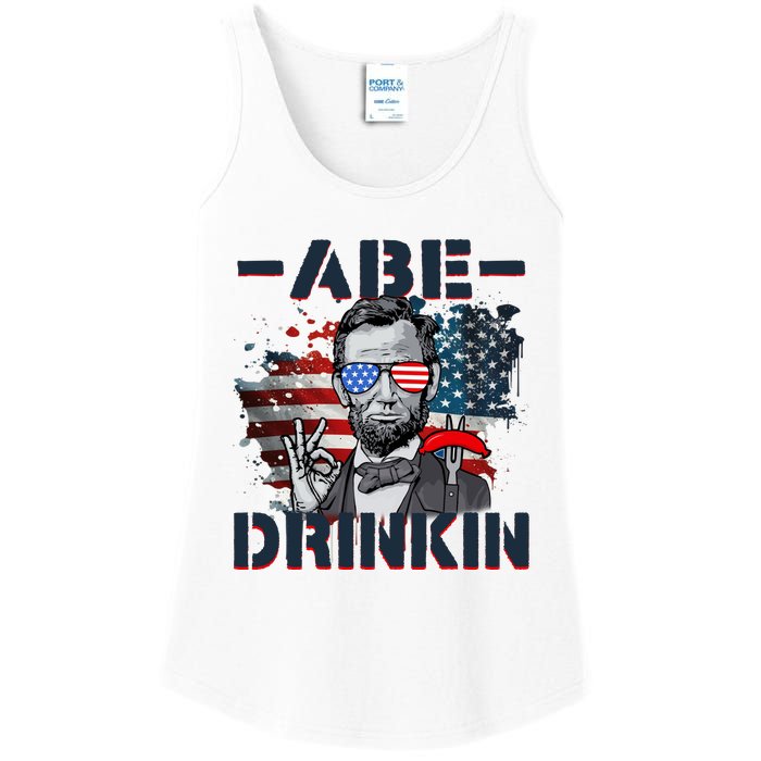 Abe Drinkin 4th Of July President Drinking Funny Ladies Essential Tank