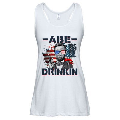 Abe Drinkin 4th Of July President Drinking Funny Ladies Essential Flowy Tank