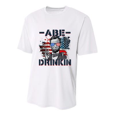 Abe Drinkin 4th Of July President Drinking Funny Youth Performance Sprint T-Shirt