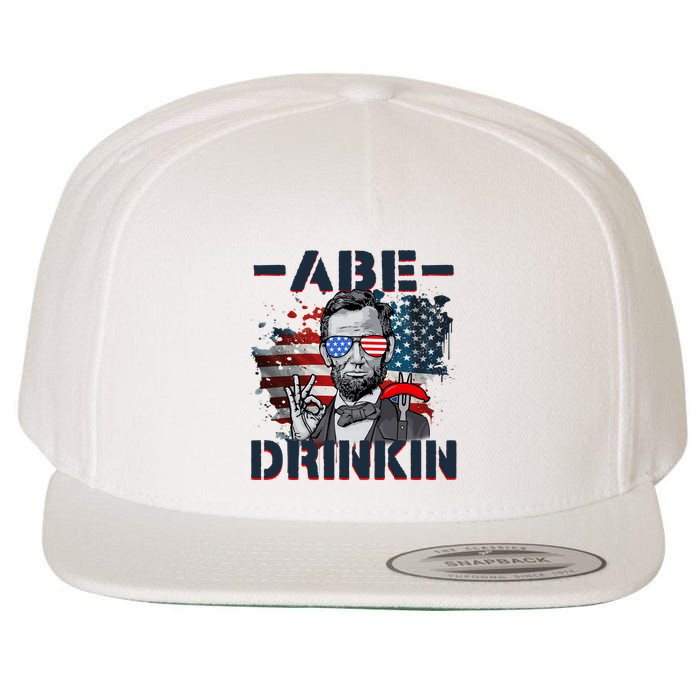 Abe Drinkin 4th Of July President Drinking Funny Wool Snapback Cap