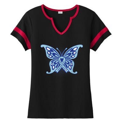 ALS Disease Awareness. Blue Ribbon Gift Ladies Halftime Notch Neck Tee