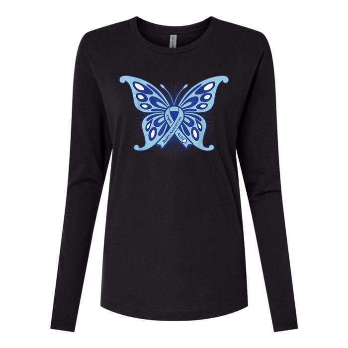 ALS Disease Awareness. Blue Ribbon Gift Womens Cotton Relaxed Long Sleeve T-Shirt