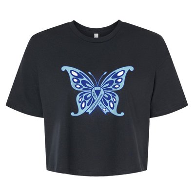 ALS Disease Awareness. Blue Ribbon Gift Bella+Canvas Jersey Crop Tee