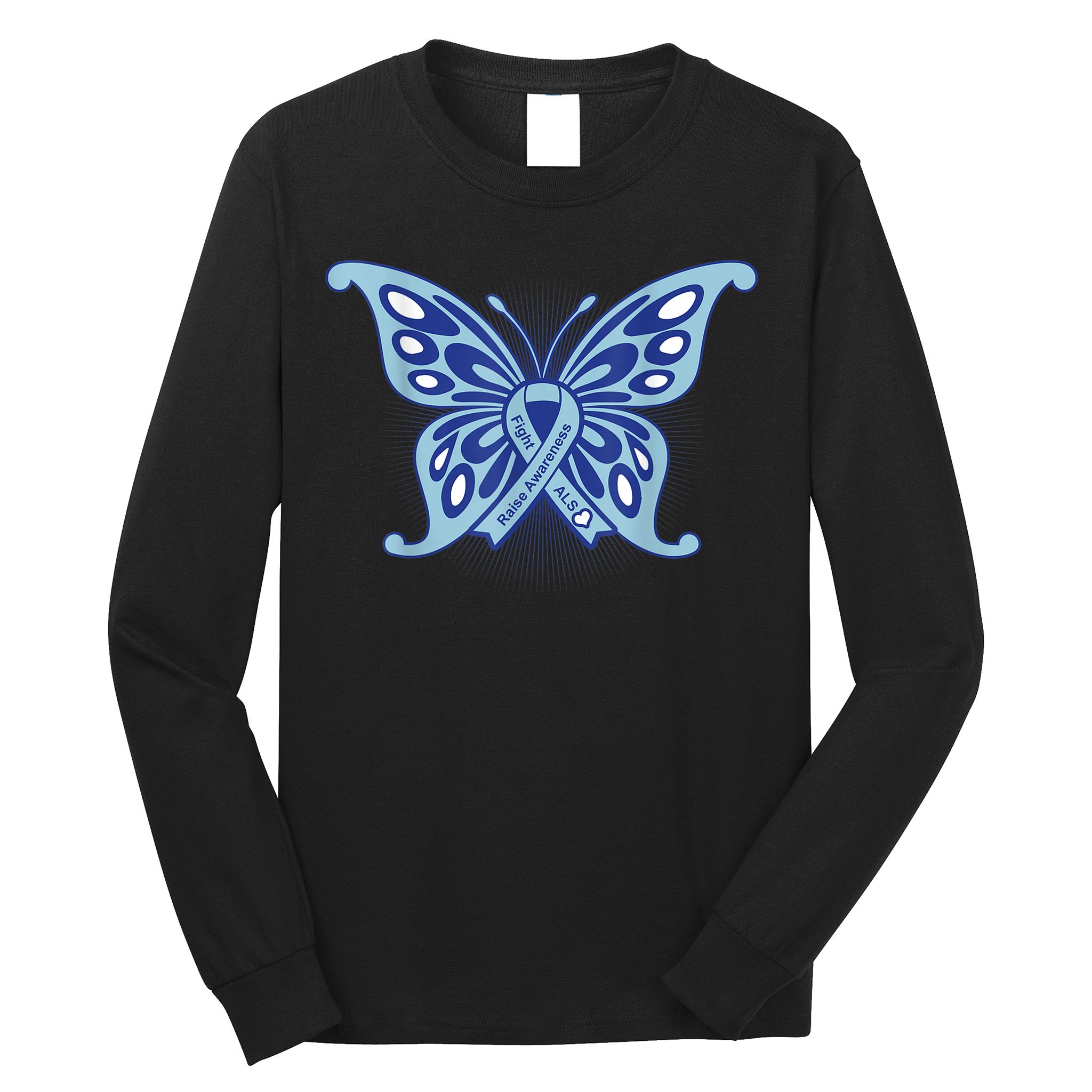 ALS Disease Awareness. Blue Ribbon Gift Long Sleeve Shirt