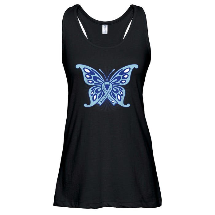 ALS Disease Awareness. Blue Ribbon Gift Ladies Essential Flowy Tank