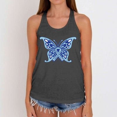 ALS Disease Awareness. Blue Ribbon Gift Women's Knotted Racerback Tank