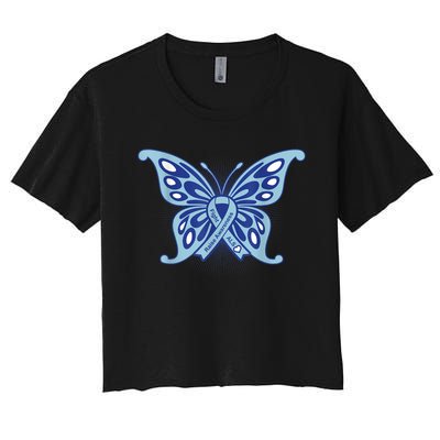 ALS Disease Awareness. Blue Ribbon Gift Women's Crop Top Tee