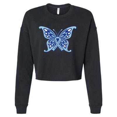 ALS Disease Awareness. Blue Ribbon Gift Cropped Pullover Crew