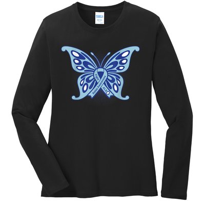 ALS Disease Awareness. Blue Ribbon Gift Ladies Long Sleeve Shirt