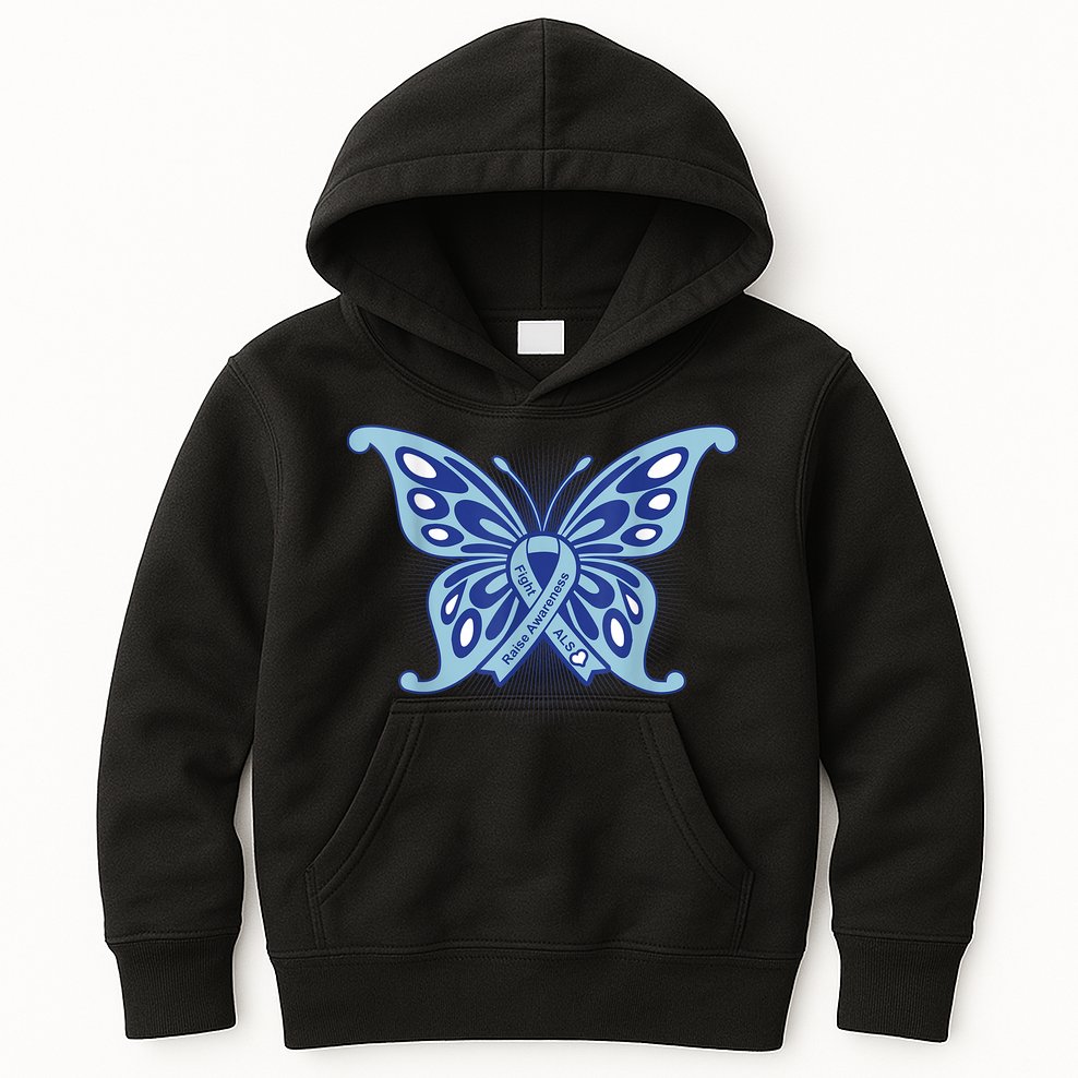 ALS Disease Awareness. Blue Ribbon Gift Kids Hoodie