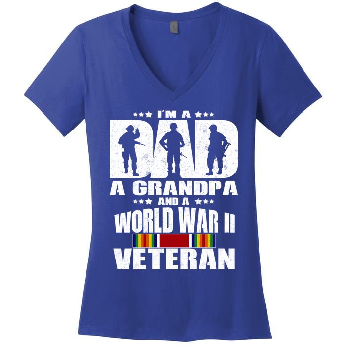 A Dad A Grandpa And A World War 2 Veteran Gift Women's V-Neck T-Shirt