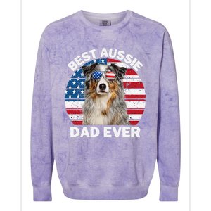 Aussie Dad American Flag Australian Shepherd Dog Lover Colorblast Crewneck Sweatshirt