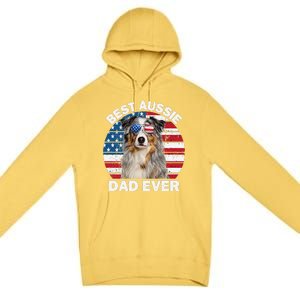 Aussie Dad American Flag Australian Shepherd Dog Lover Premium Pullover Hoodie