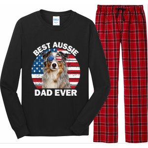 Aussie Dad American Flag Australian Shepherd Dog Lover Long Sleeve Pajama Set