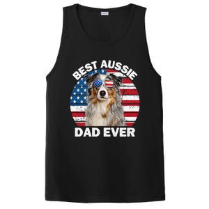 Aussie Dad American Flag Australian Shepherd Dog Lover PosiCharge Competitor Tank