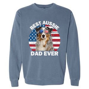 Aussie Dad American Flag Australian Shepherd Dog Lover Garment-Dyed Sweatshirt