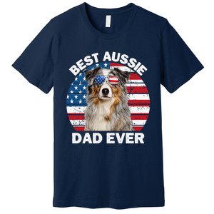 Aussie Dad American Flag Australian Shepherd Dog Lover Premium T-Shirt