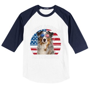 Aussie Dad American Flag Australian Shepherd Dog Lover Baseball Sleeve Shirt