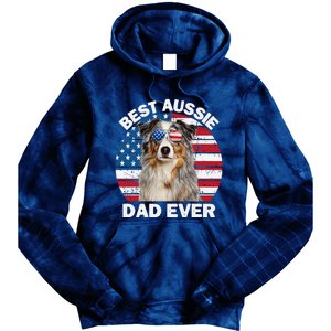 Aussie Dad American Flag Australian Shepherd Dog Lover Tie Dye Hoodie