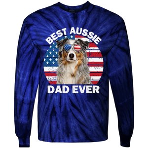 Aussie Dad American Flag Australian Shepherd Dog Lover Tie-Dye Long Sleeve Shirt