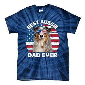 Aussie Dad American Flag Australian Shepherd Dog Lover Tie-Dye T-Shirt