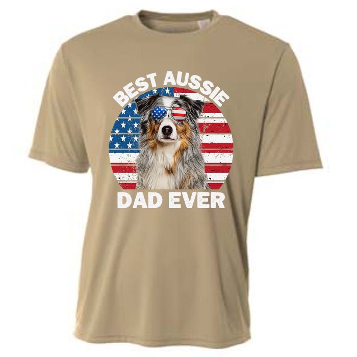 Aussie Dad American Flag Australian Shepherd Dog Lover Cooling Performance Crew T-Shirt