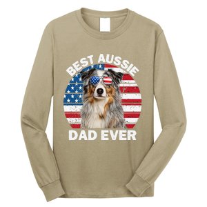 Aussie Dad American Flag Australian Shepherd Dog Lover Long Sleeve Shirt