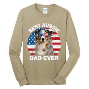 Aussie Dad American Flag Australian Shepherd Dog Lover Tall Long Sleeve T-Shirt