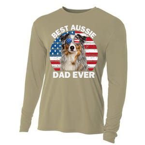 Aussie Dad American Flag Australian Shepherd Dog Lover Cooling Performance Long Sleeve Crew