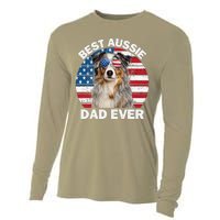 Aussie Dad American Flag Australian Shepherd Dog Lover Cooling Performance Long Sleeve Crew