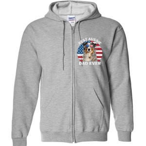 Aussie Dad American Flag Australian Shepherd Dog Lover Full Zip Hoodie