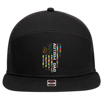 Autism Dad Awareness American Flag USA 7 Panel Mesh Trucker Snapback Hat