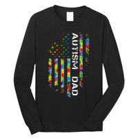 Autism Dad Awareness American Flag USA Long Sleeve Shirt