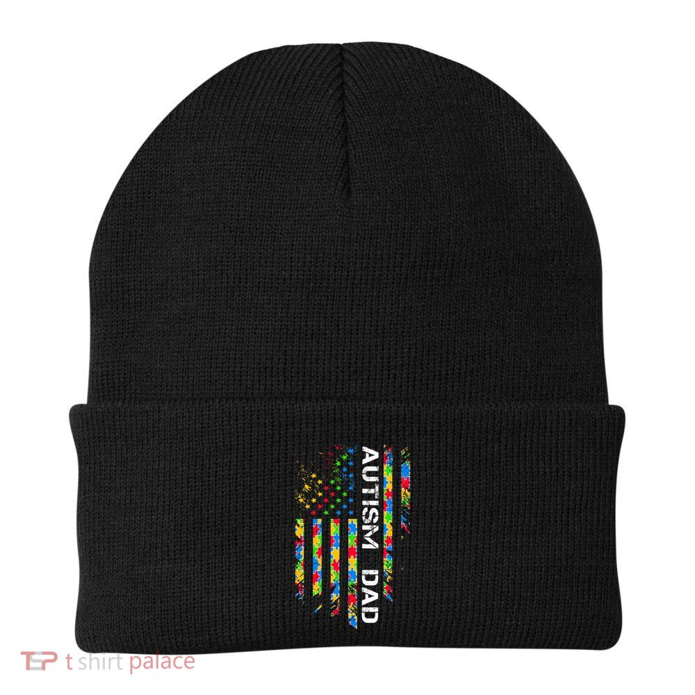 Autism Dad Awareness American Flag USA Beanie