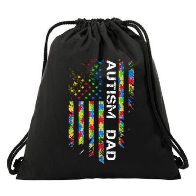 Autism Dad Awareness American Flag USA Drawstring Bag