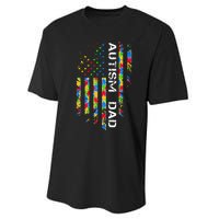 Autism Dad Awareness American Flag USA Performance Sprint T-Shirt