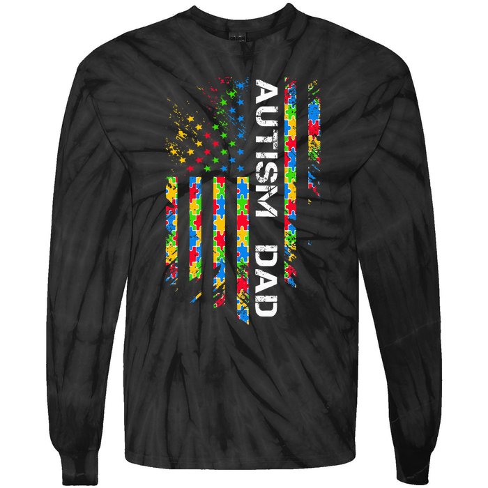 Autism Dad Awareness American Flag USA Tie-Dye Long Sleeve Shirt