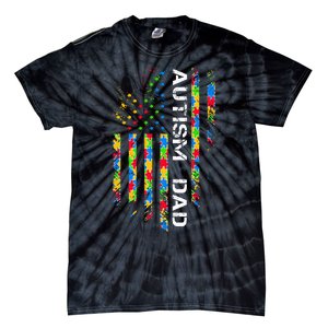 Autism Dad Awareness American Flag USA Tie-Dye T-Shirt