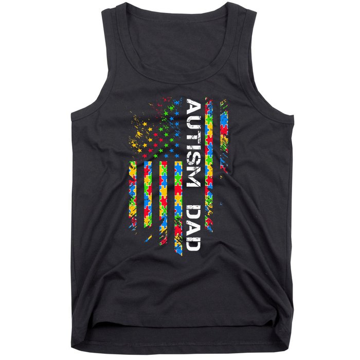 Autism Dad Awareness American Flag USA Tank Top