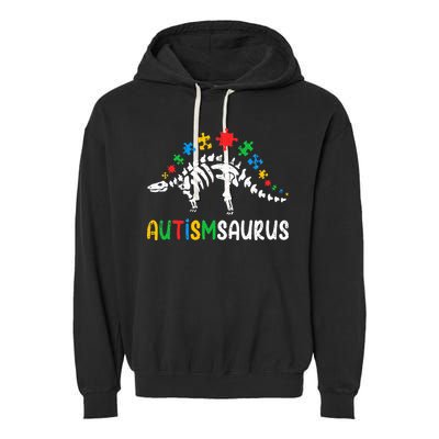 Autismsaurus Dinosaur Autism Awareness Garment-Dyed Fleece Hoodie