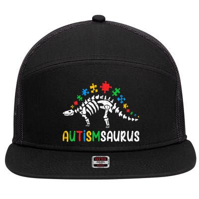 Autismsaurus Dinosaur Autism Awareness 7 Panel Mesh Trucker Snapback Hat