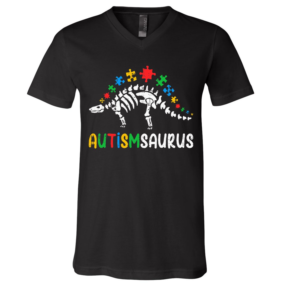 Autismsaurus Dinosaur Autism Awareness V-Neck T-Shirt