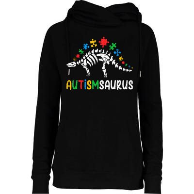 Autismsaurus Dinosaur Autism Awareness Womens Funnel Neck Pullover Hood