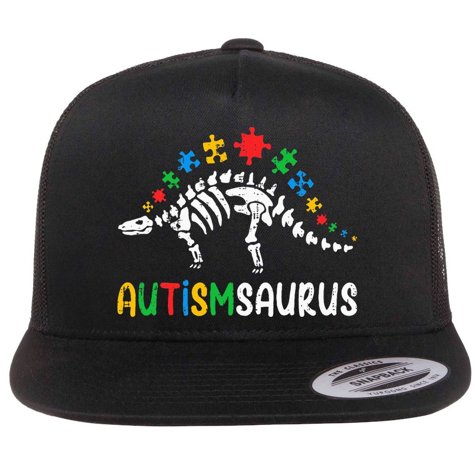 Autismsaurus Dinosaur Autism Awareness Flat Bill Trucker Hat