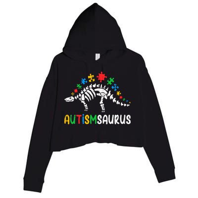 Autismsaurus Dinosaur Autism Awareness Crop Fleece Hoodie