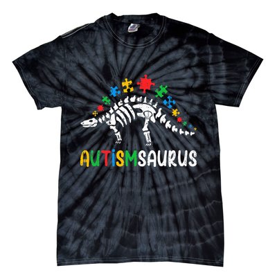 Autismsaurus Dinosaur Autism Awareness Tie-Dye T-Shirt