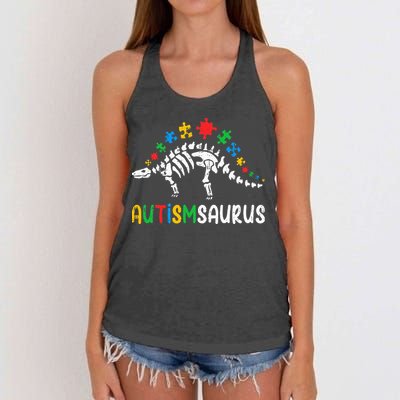 Autismsaurus Dinosaur Autism Awareness Women's Knotted Racerback Tank