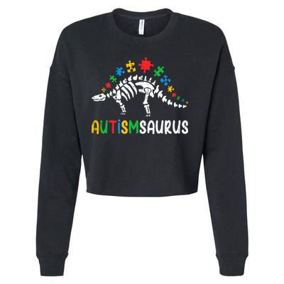 Autismsaurus Dinosaur Autism Awareness Cropped Pullover Crew