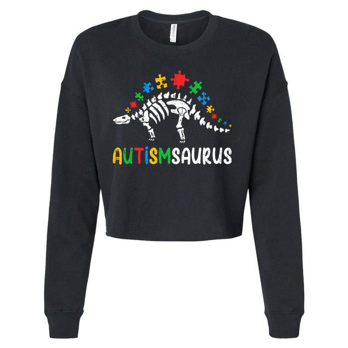 Autismsaurus Dinosaur Autism Awareness Cropped Pullover Crew