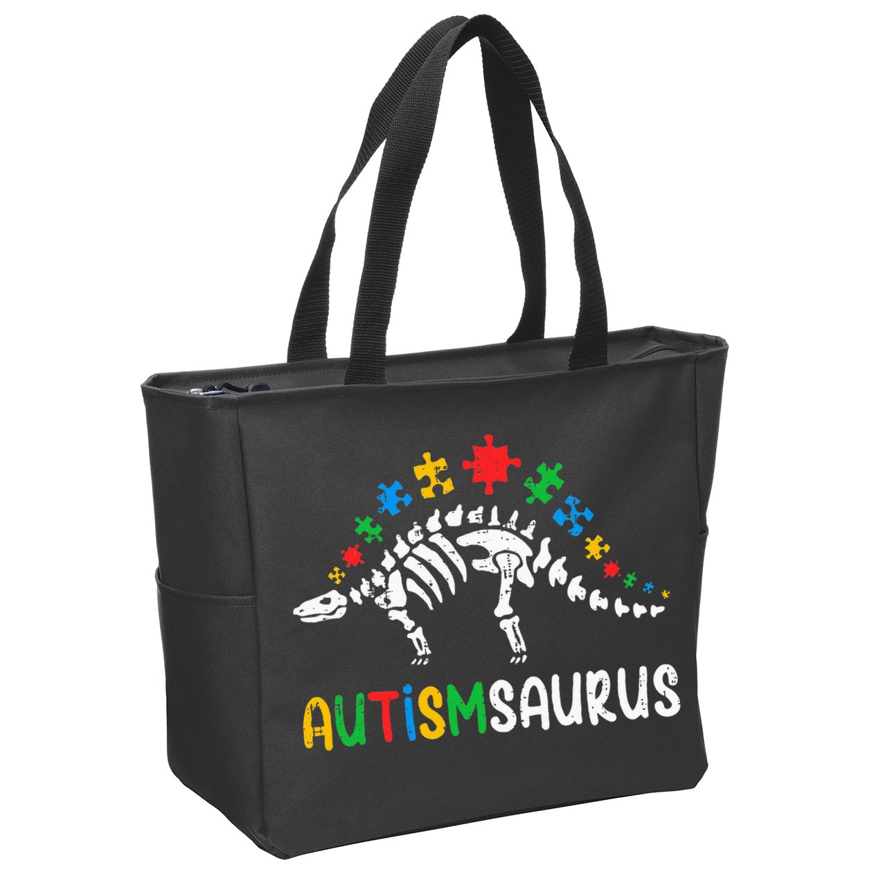 Autismsaurus Dinosaur Autism Awareness Zip Tote Bag